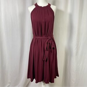 NEW Kirundo XL Chic Burgundy Halter High Neck Pleat Retro Midi Dress Minimalist